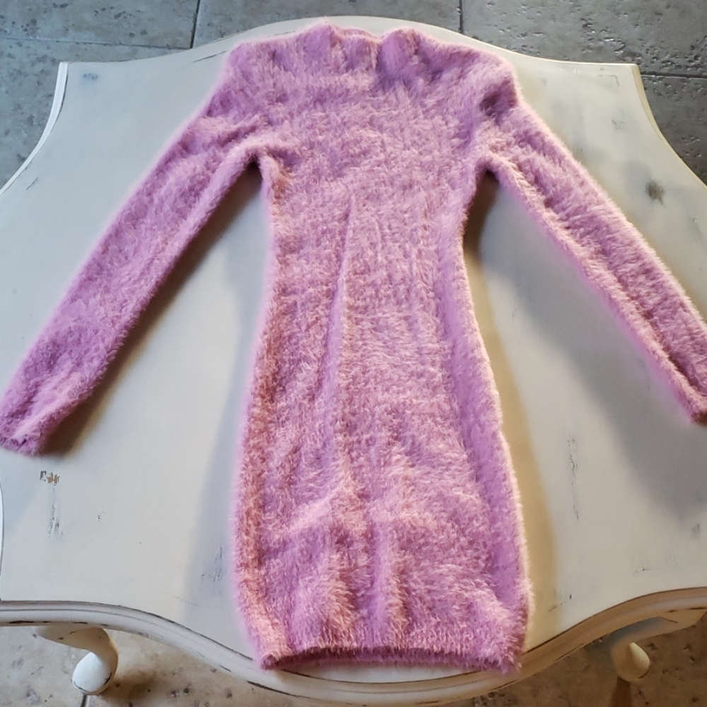 Fashion Nova fuzzy long sleeve pink midi dress